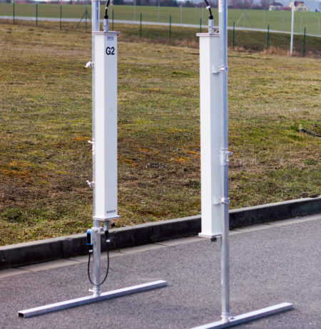 A radiation portal system for pedestrian screening on a road
