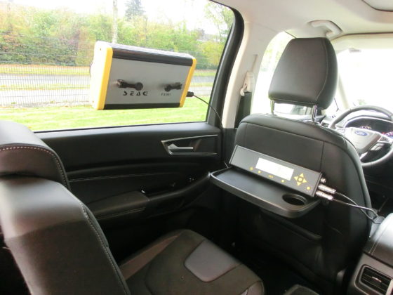 A flexible mobile radiation monitor installed onto a car's window