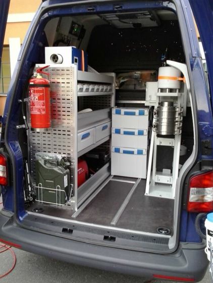 A fully equipped mobile radiometric laboratory, in a van