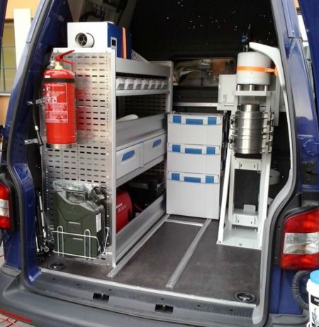 A fully equipped mobile radiometric laboratory, in a van